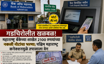 गडचिरोलीत खळबळ! महाराष्ट्र बँकेच्या शाखेत २१०० रुपयांच्या नकली नोटांचा भरणा; पश्चिम महाराष्ट्र कनेक्शनमुळे तपासाला वेग…
