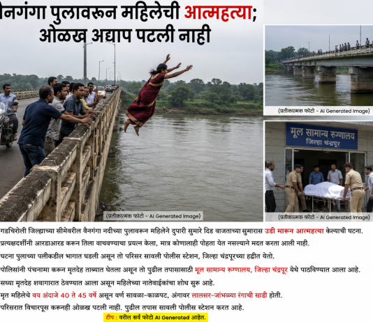 वैनगंगा पुलावरून महिलेची आत्महत्या; ओळख अद्याप पटली नाही…